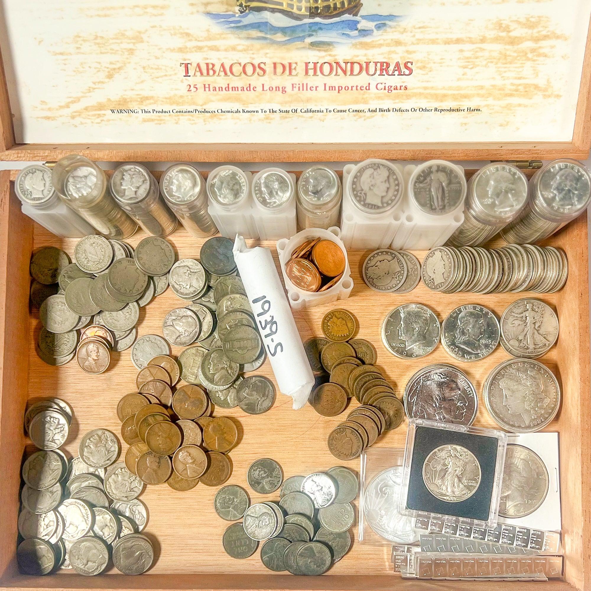 Cigar Box Mixed U.S. Coin Lot Vintage Midwest Precious Metals