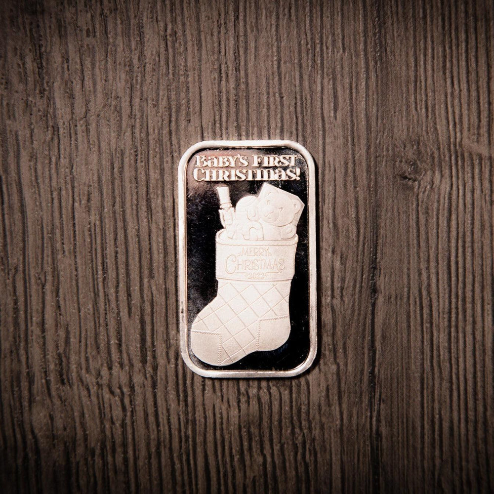 1 oz Silver Holiday Bar (Baby's First Christmas) - Midwest Precious Metals