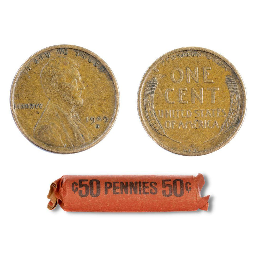 1909-1919 Wheat Cent 50 Coin Roll Avg Circulated - Midwest Precious Metals