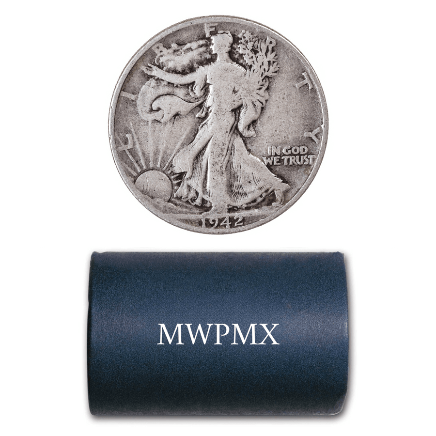 90% Silver Walking Liberty Halves $10 20-Coin Roll (Avg Circ) - Midwest Precious Metals