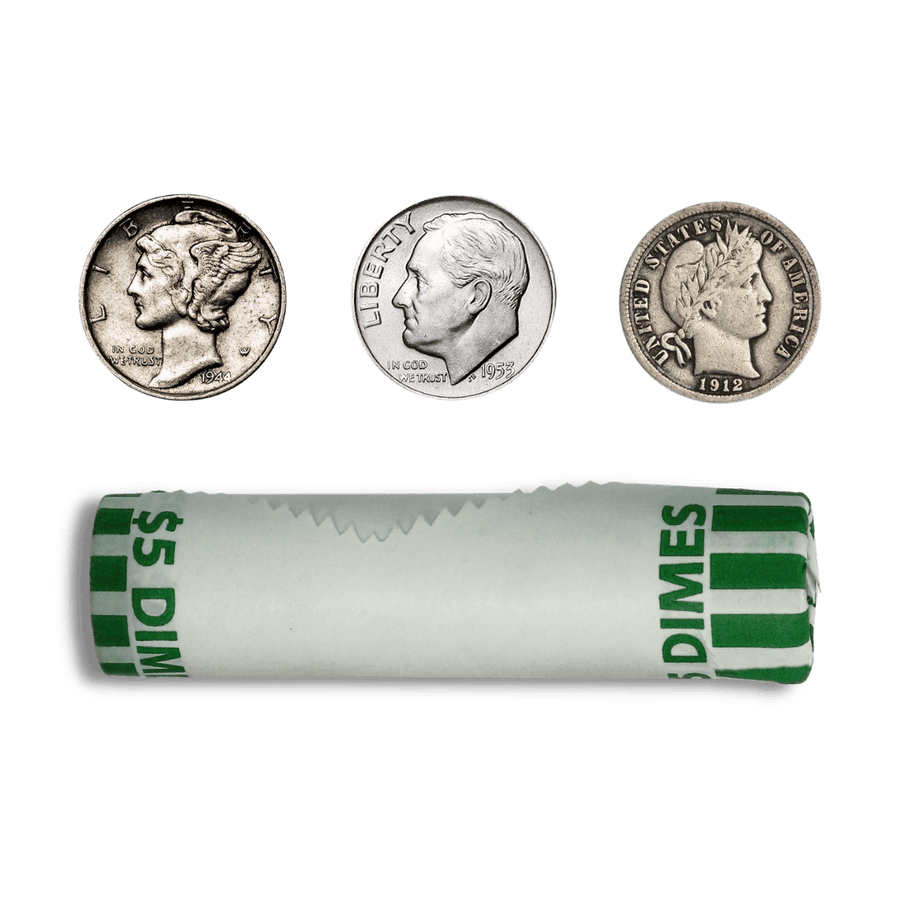 $5 Face - 90% Silver Dime Roll (Avg Circ) - Midwest Precious Metals